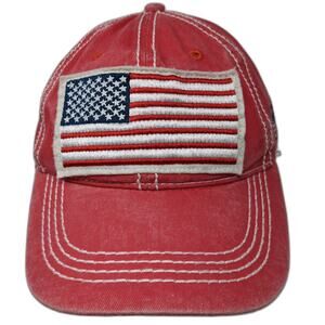 Wild Wear Baseball Cap Red OS American Flag Patch Contrast Stitch Strapback Hat